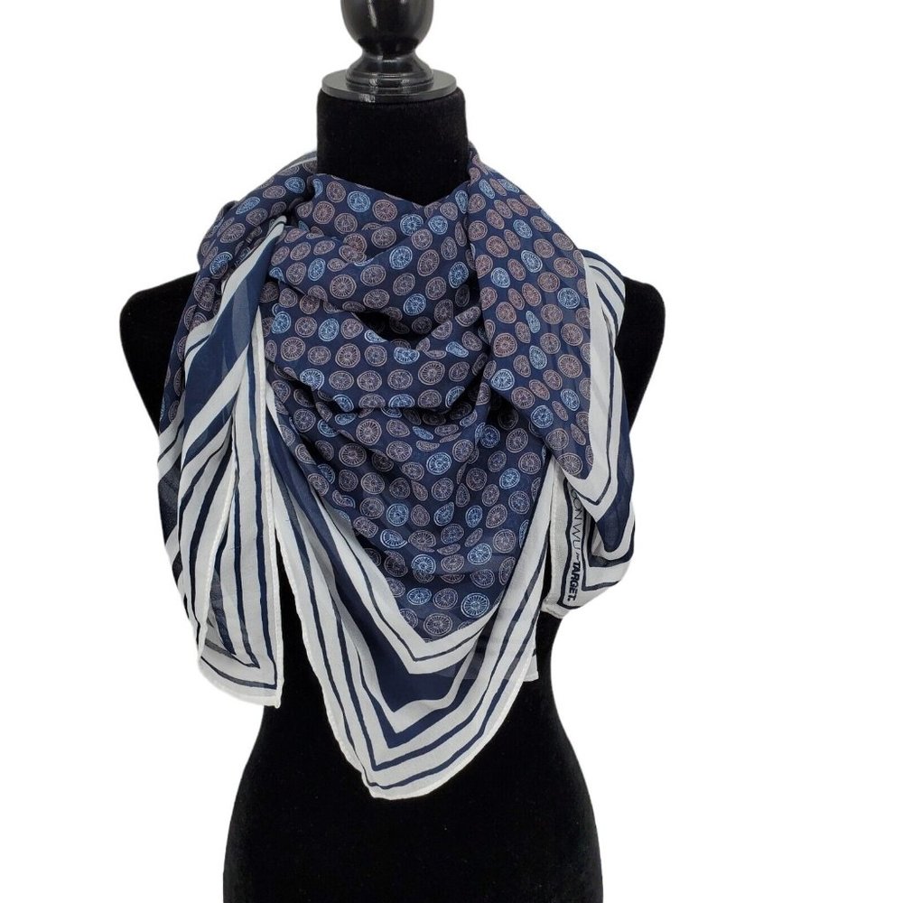 Jason Wu Target Chiffon Scarf Wrap Shawl White Navy Coin Print 43" Square
